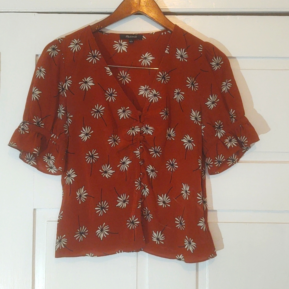 Madewell Silk V-neck button up top